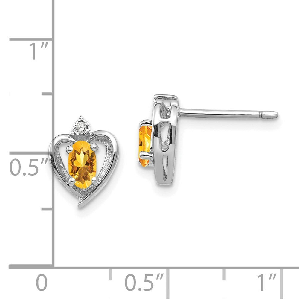 14K White Gold 0.35-Carat Oval Citrine Diamond Accent Heart Earrings
