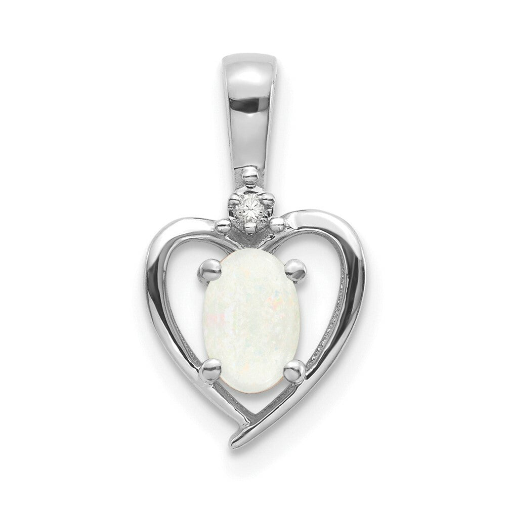 14K White Gold 0.26-Carat Oval Opal Diamond Pendant