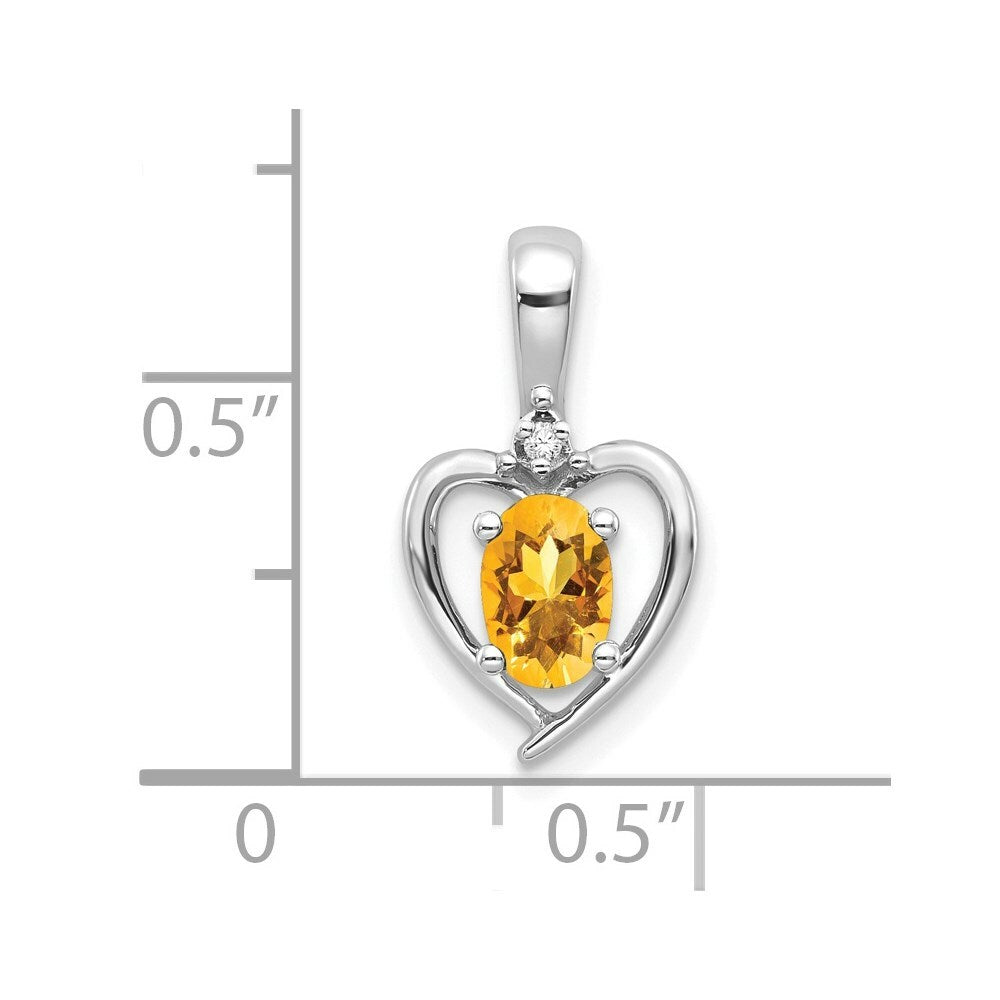 14K White Gold 0.37-Carat Oval Citrine Diamond Pendant
