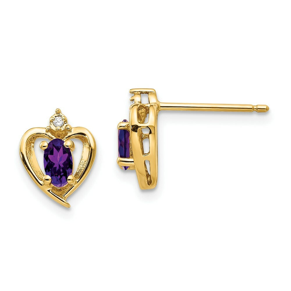 14K Yellow Gold Diamond & Amethyst Earrings