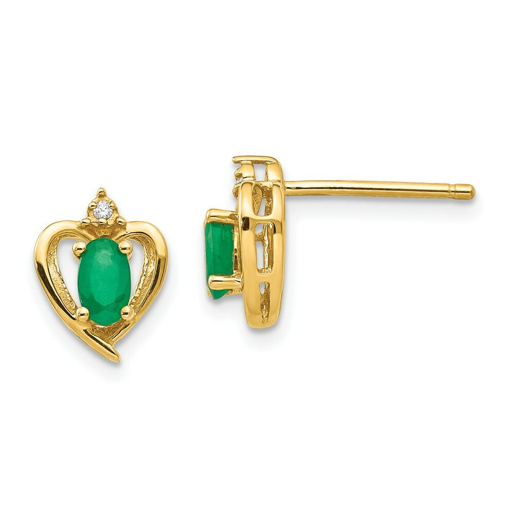 14K Yellow Gold Diamond & Emerald Earrings