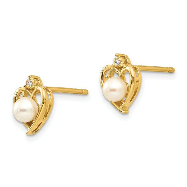 14K Yellow Gold Diamond & Freshwater Cultured Pearl Earrings