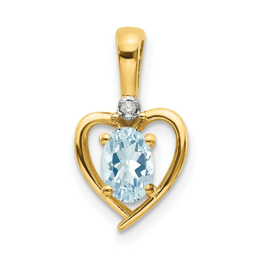 14K Yellow Gold Diamond & 0.38-Carat Oval Aquamarine Pendant