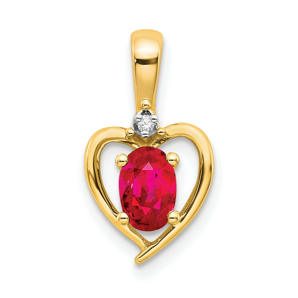 14K Yellow Gold Diamond & 0.56-Carat Oval Ruby Pendant