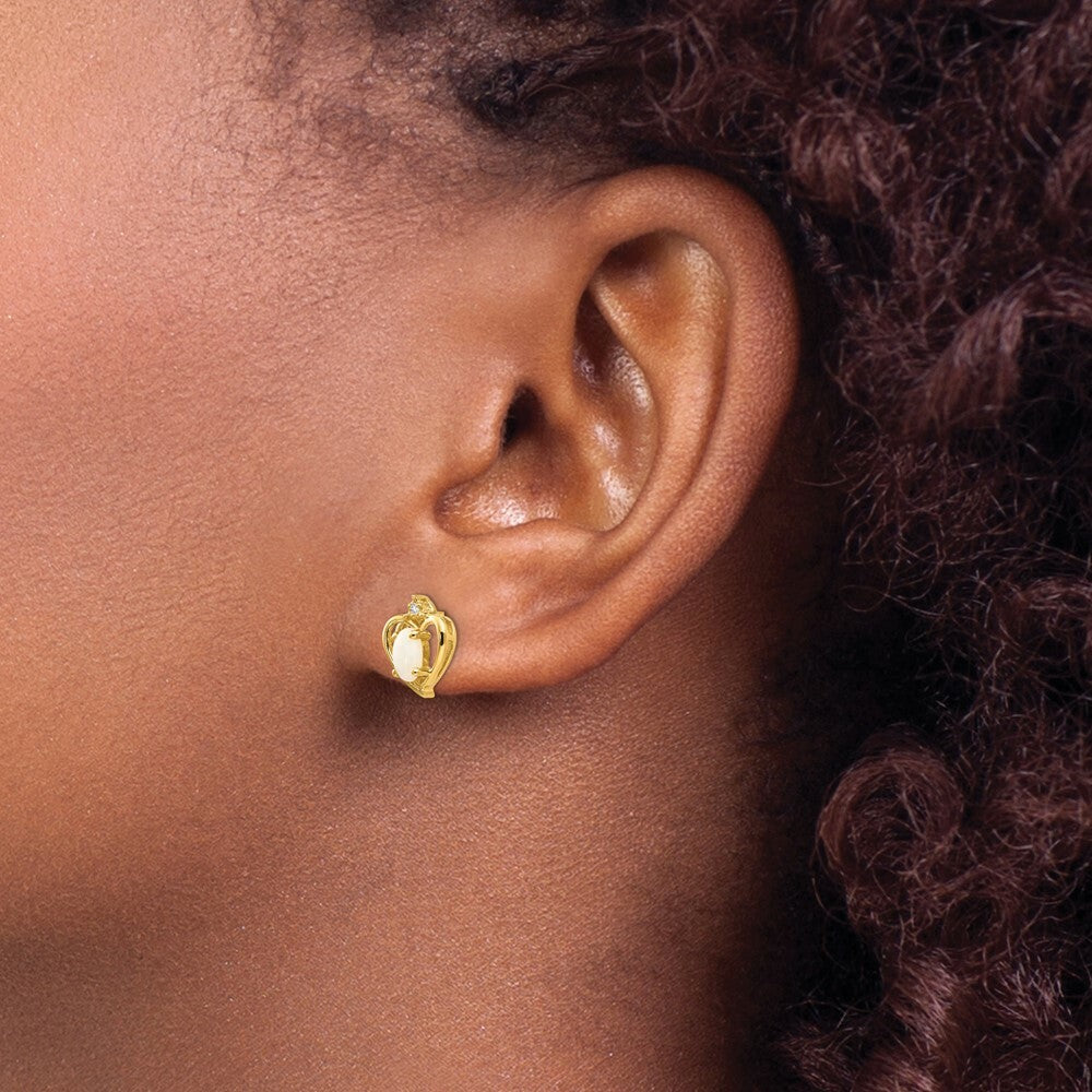 14K Yellow Gold Diamond & Opal Earrings