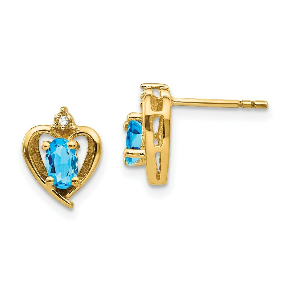 14K Yellow Gold Diamond & Blue Topaz Earrings 0.01-Carat Diamond Accent, 0.55-Carat Gemweight