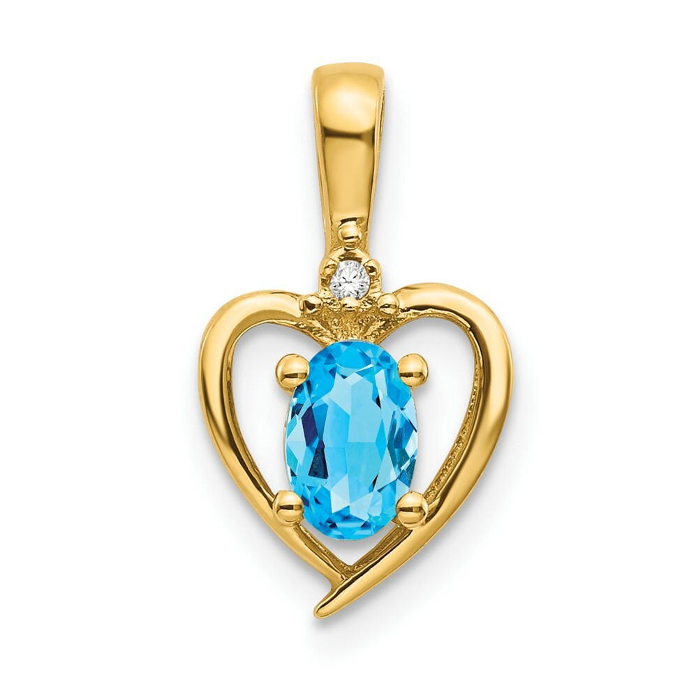 14K Yellow Gold Diamond & 0.56-Carat Oval Blue Topaz Pendant