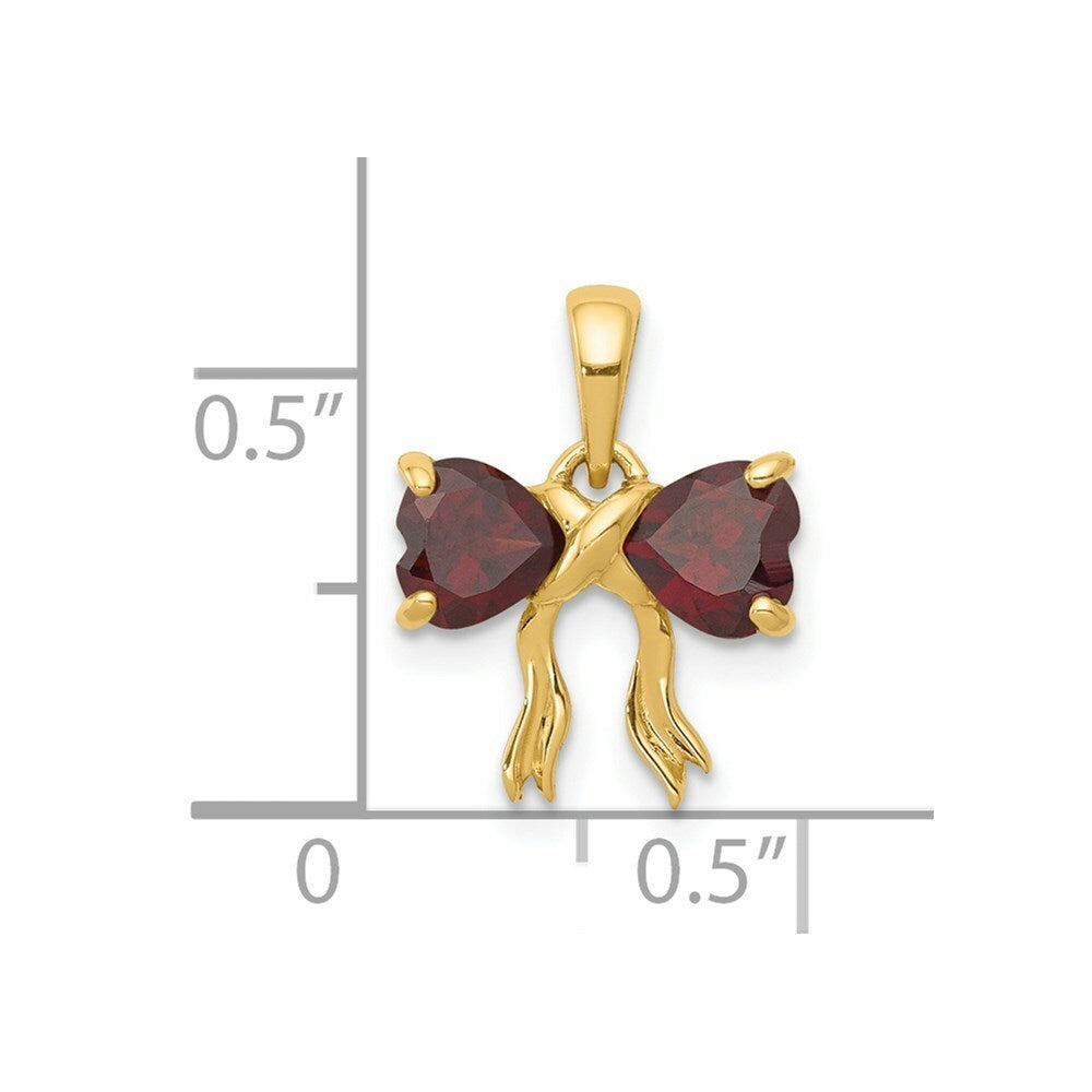 14k Yellow Gold Polished Garnet Bow Pendant