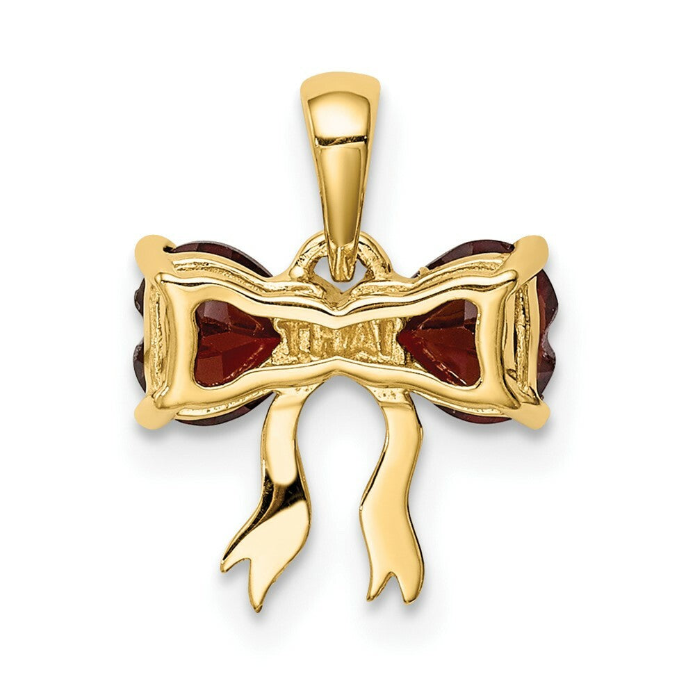 14k Yellow Gold Polished Garnet Bow Pendant