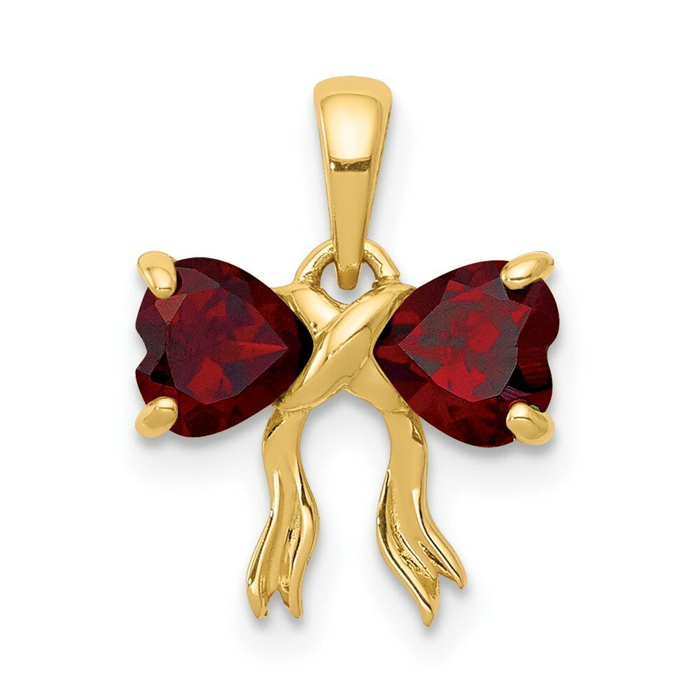 14k Yellow Gold Polished Garnet Bow Pendant