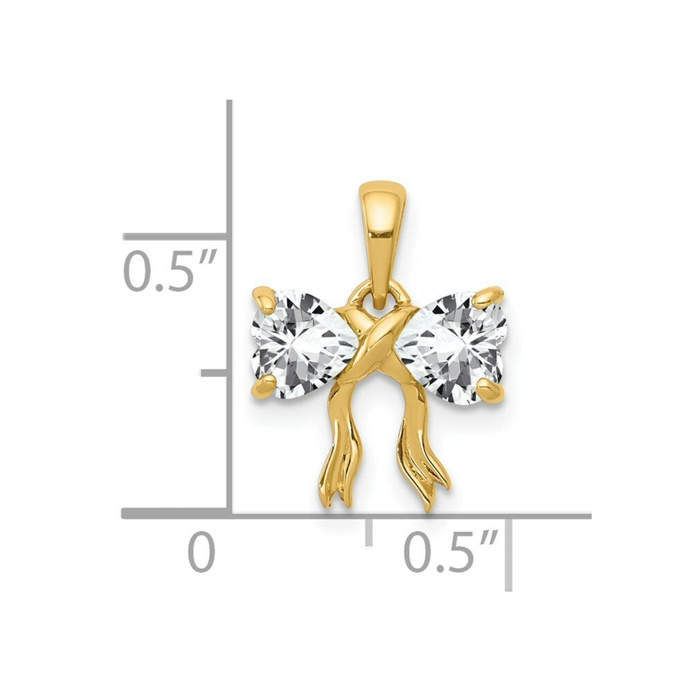 14k Yellow Gold Polished White Topaz Bow Pendant