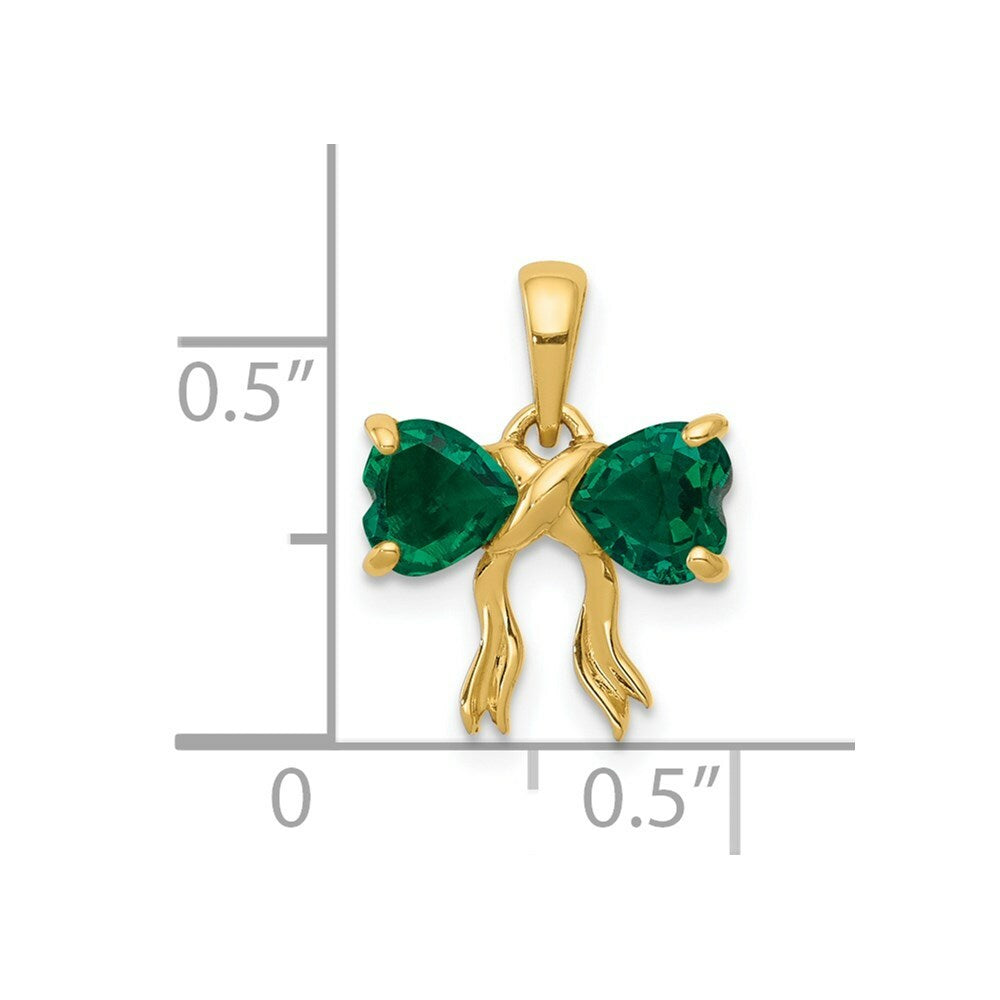 14k Yellow Gold Polished Created Emerald Bow Pendant