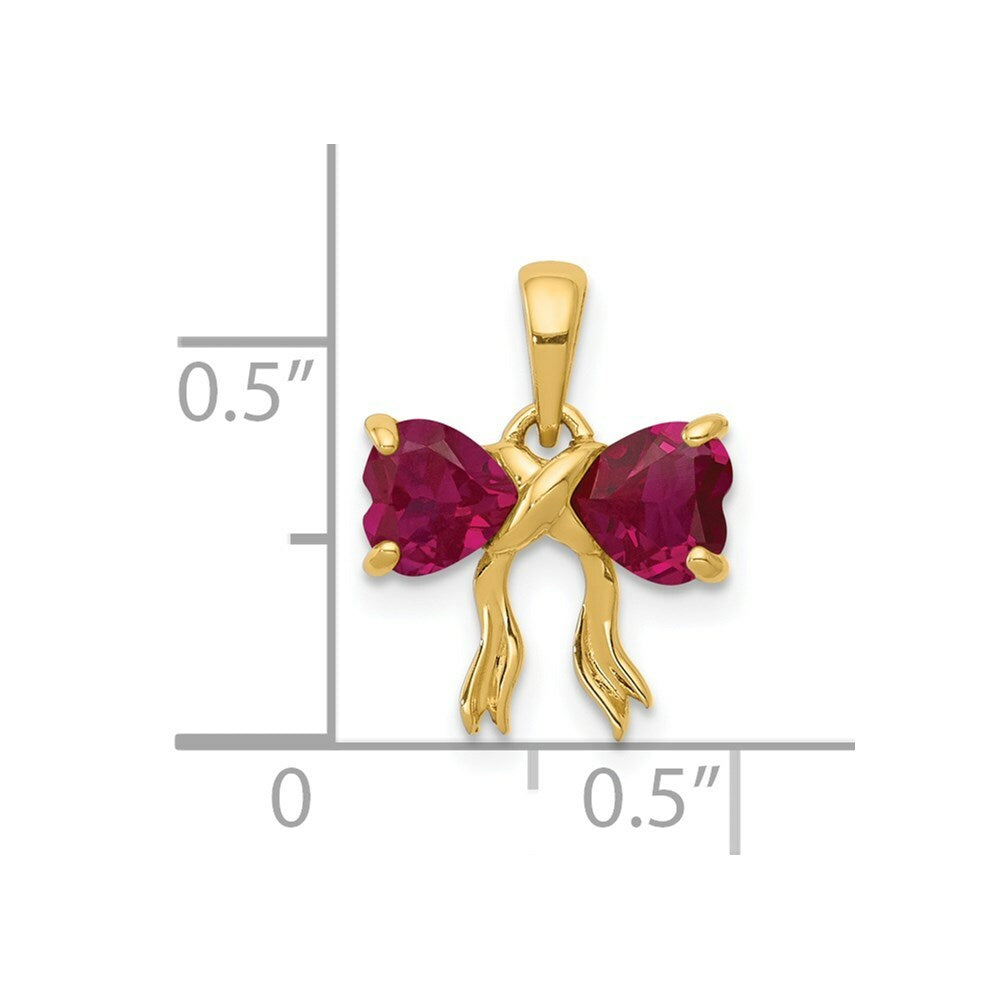 14k Yellow Gold Polished Created Ruby Bow Pendant