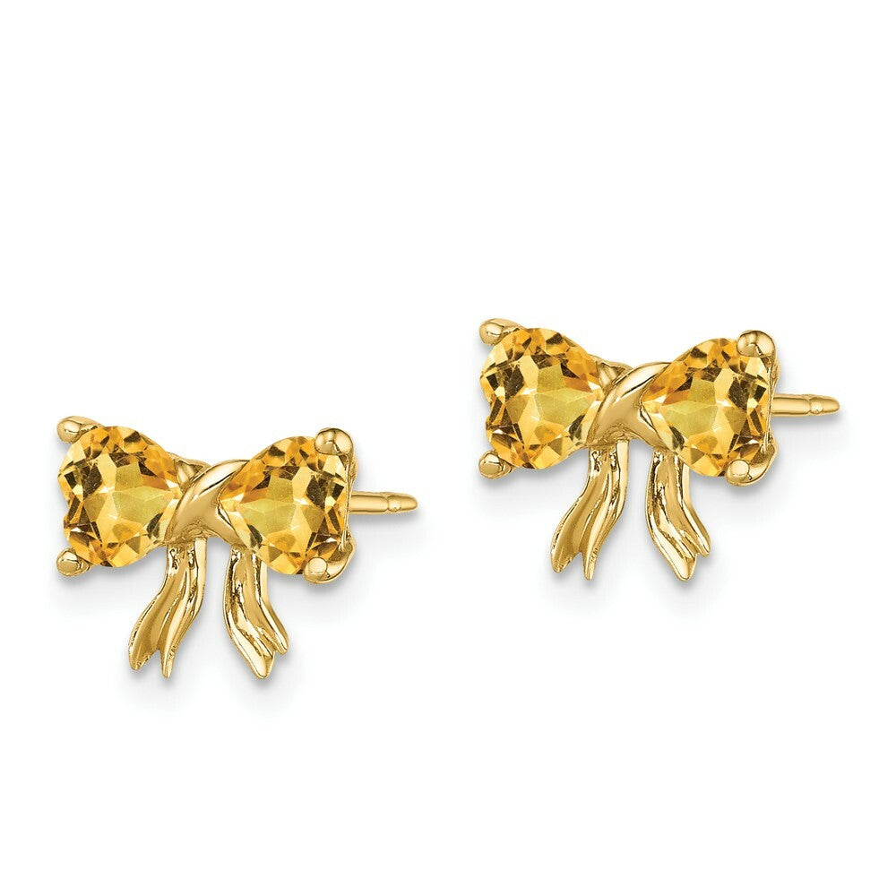 14k Yellow Gold Polished Citrine Bow Post Earrings