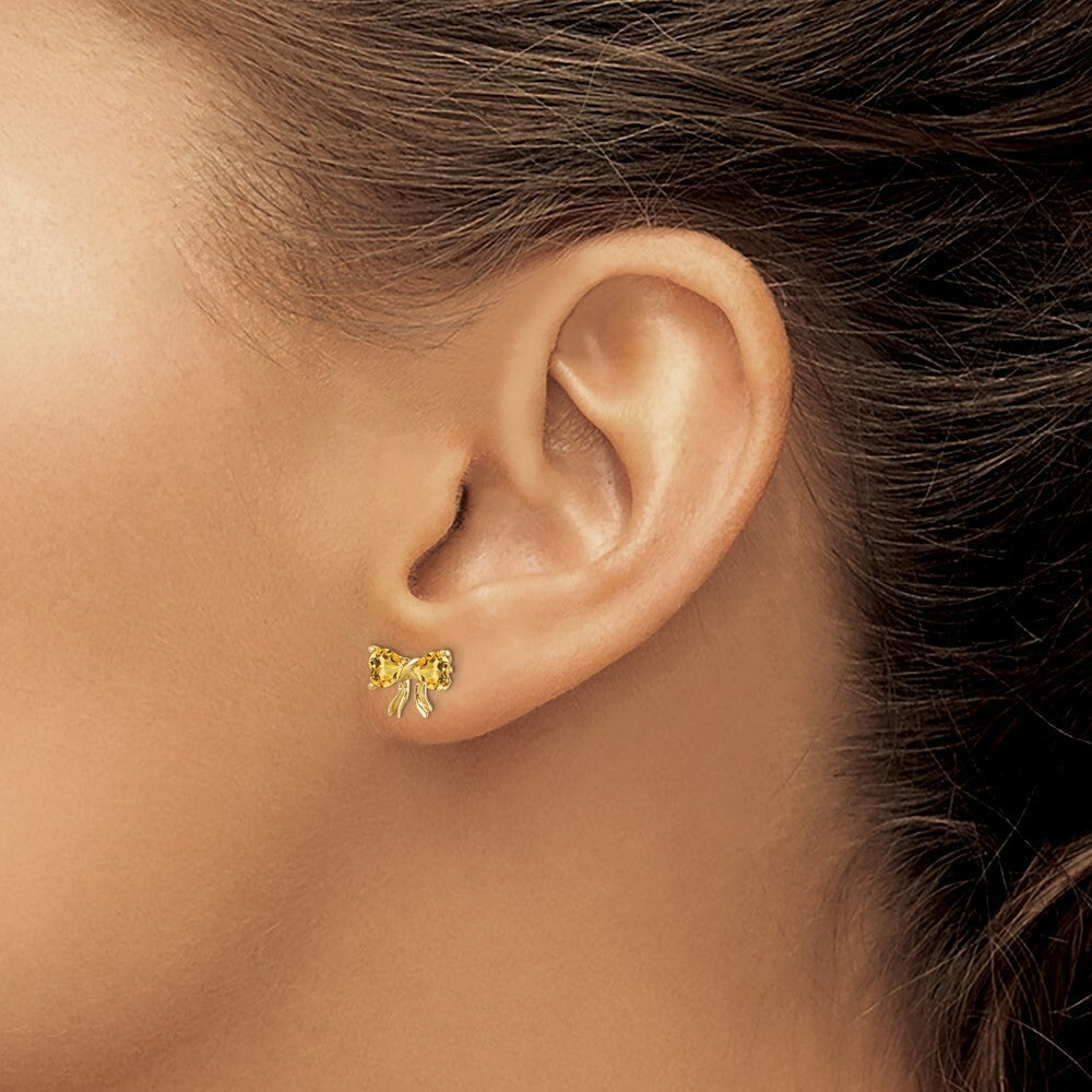 14k Yellow Gold Polished Citrine Bow Post Earrings