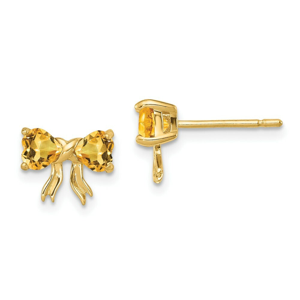 14k Yellow Gold Polished Citrine Bow Post Earrings