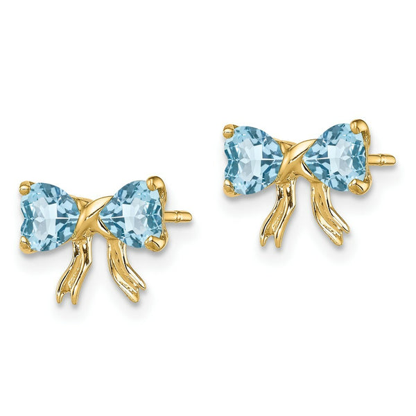 14k Yellow Gold Polished Light Swiss Blue Topaz Bow Post Earrings