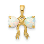 Load image into Gallery viewer, 14k Yellow Gold Polished Created Opal Bow Pendant
