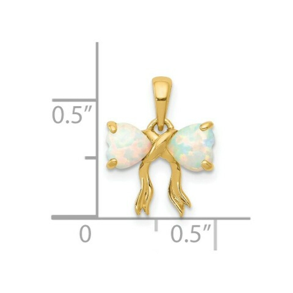 14k Yellow Gold Polished Created Opal Bow Pendant