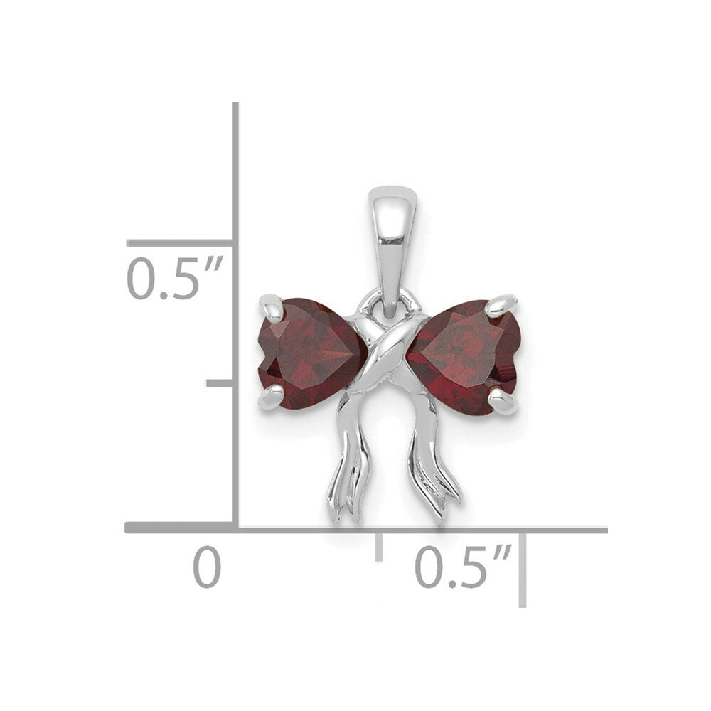 14k White Gold Polished Garnet Bow Pendant