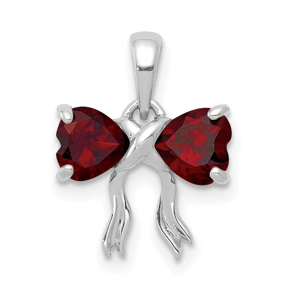 14k White Gold Polished Garnet Bow Pendant