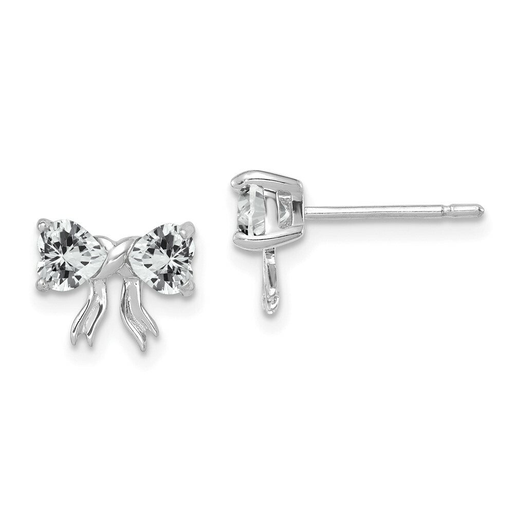 14k White Gold Polished White Topaz Bow Post Earrings