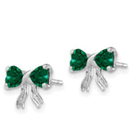 Load image into Gallery viewer, 14k White Gold Polished Created Emerald Bow Post Earrings

