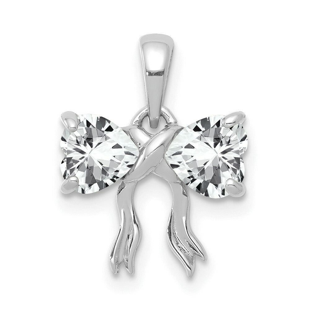 14k White Gold Polished White Topaz Bow Pendant