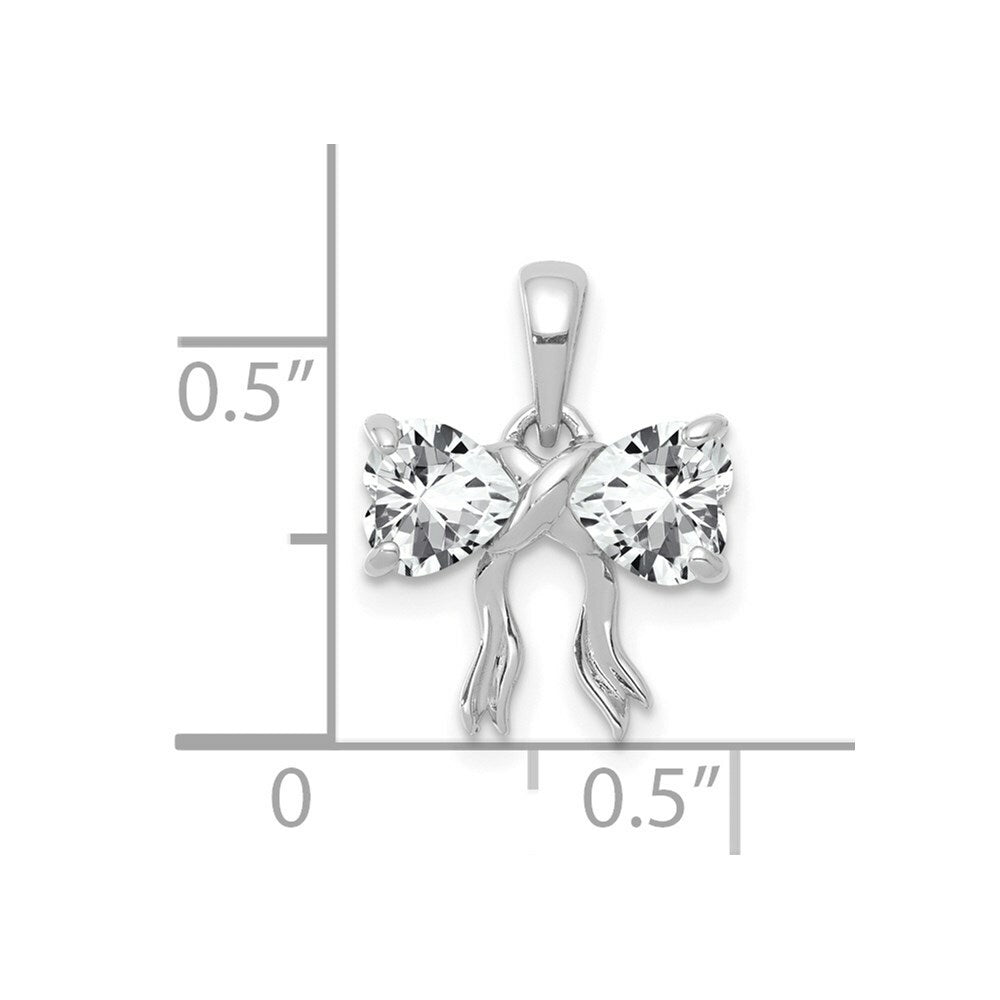 14k White Gold Polished White Topaz Bow Pendant