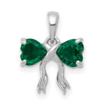 Load image into Gallery viewer, 14k White Gold Polished Created Emerald Bow Pendant
