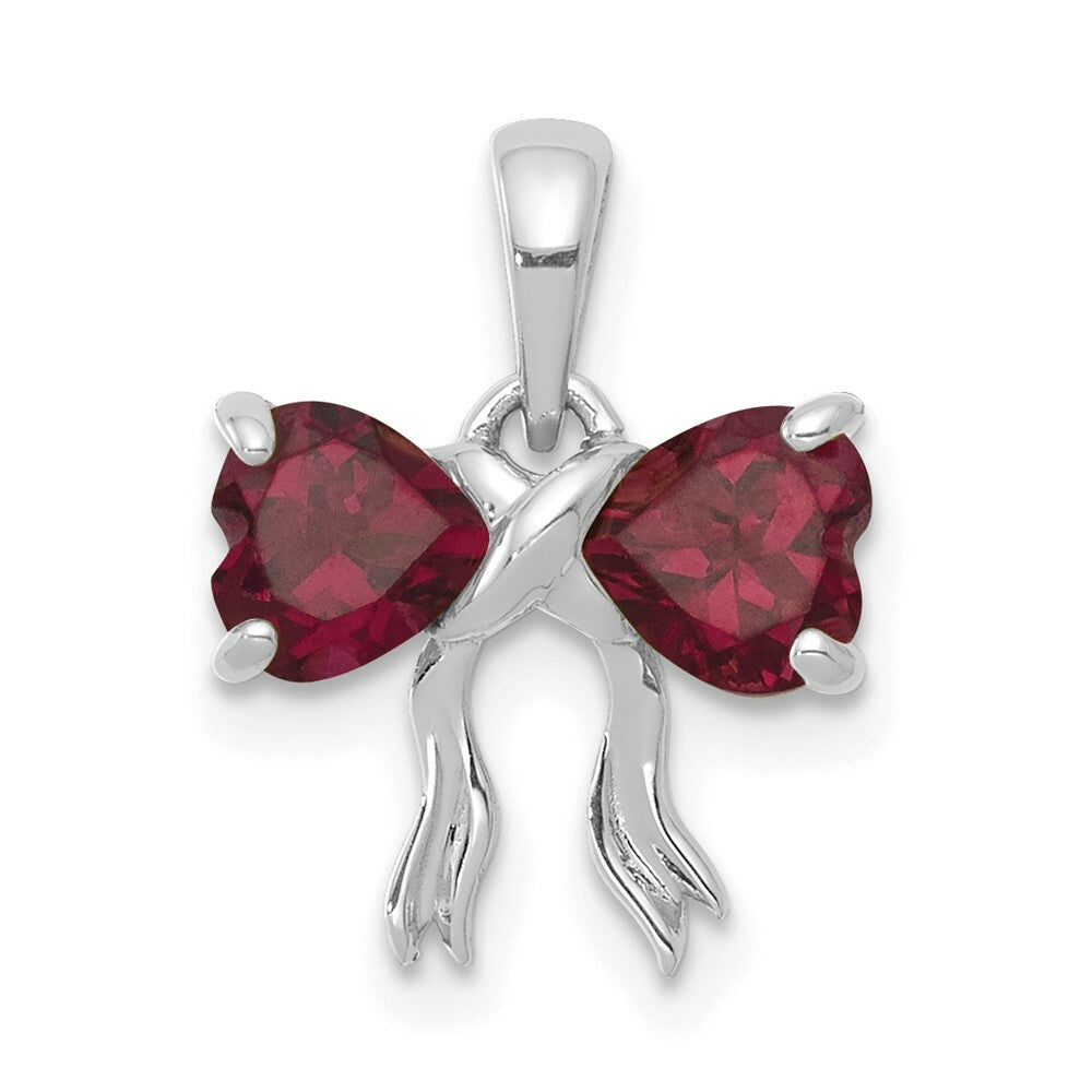 14k White Gold Polished Rhodolite Bow Pendant