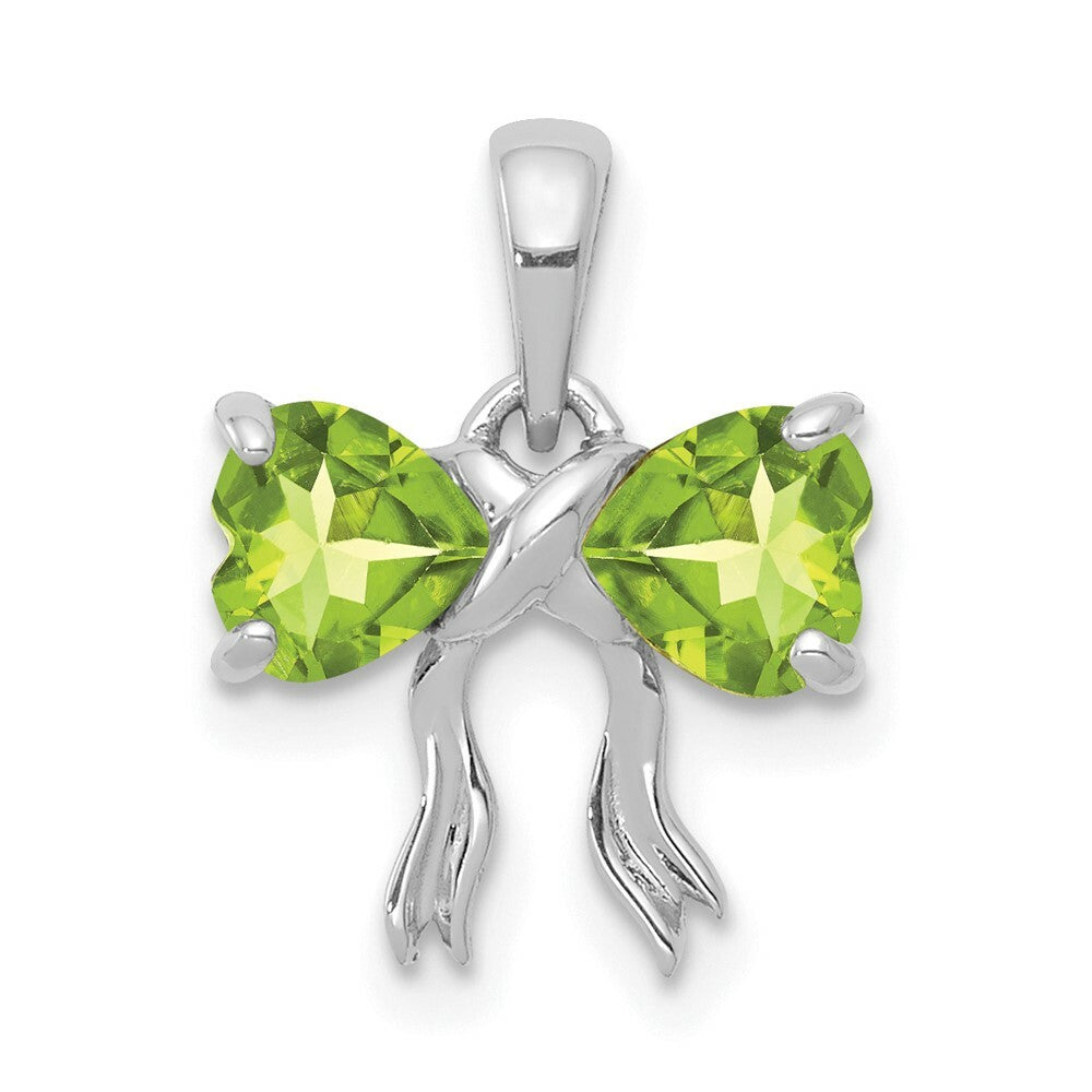 14k White Gold Polished Peridot Bow Pendant