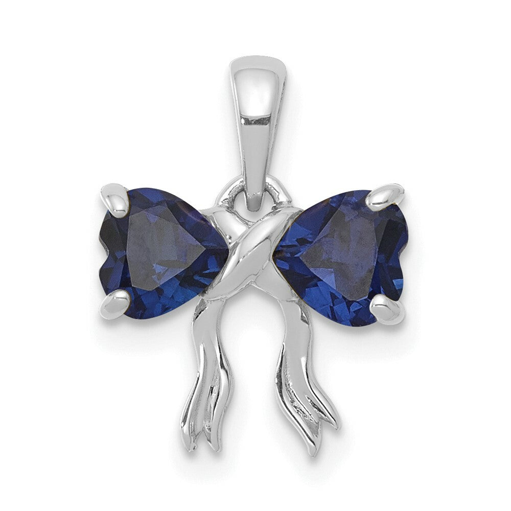 14k White Gold Polished Created Sapphire Bow Pendant