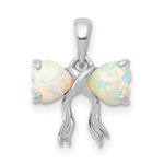 Load image into Gallery viewer, 14k White Polished Created Opal Bow Pendant

