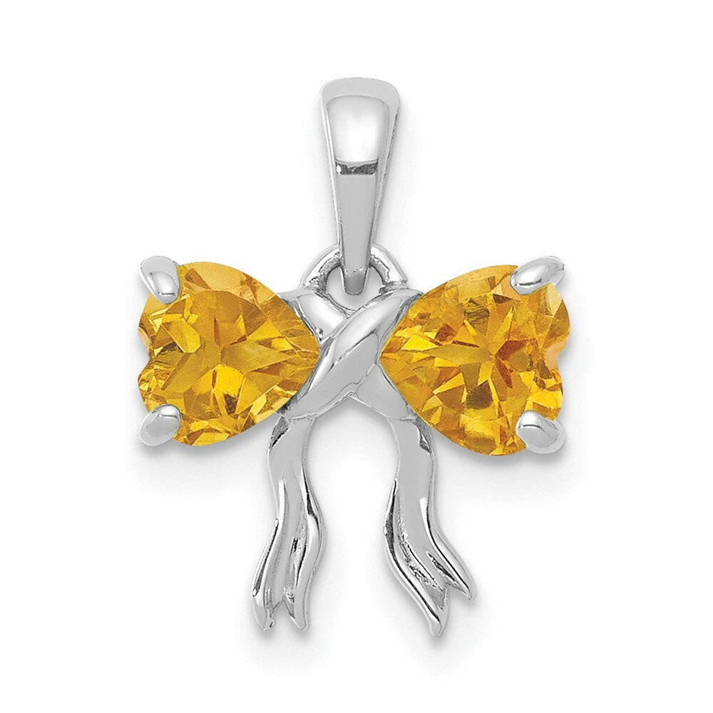 14k White Gold Polished Citrine Bow Pendant