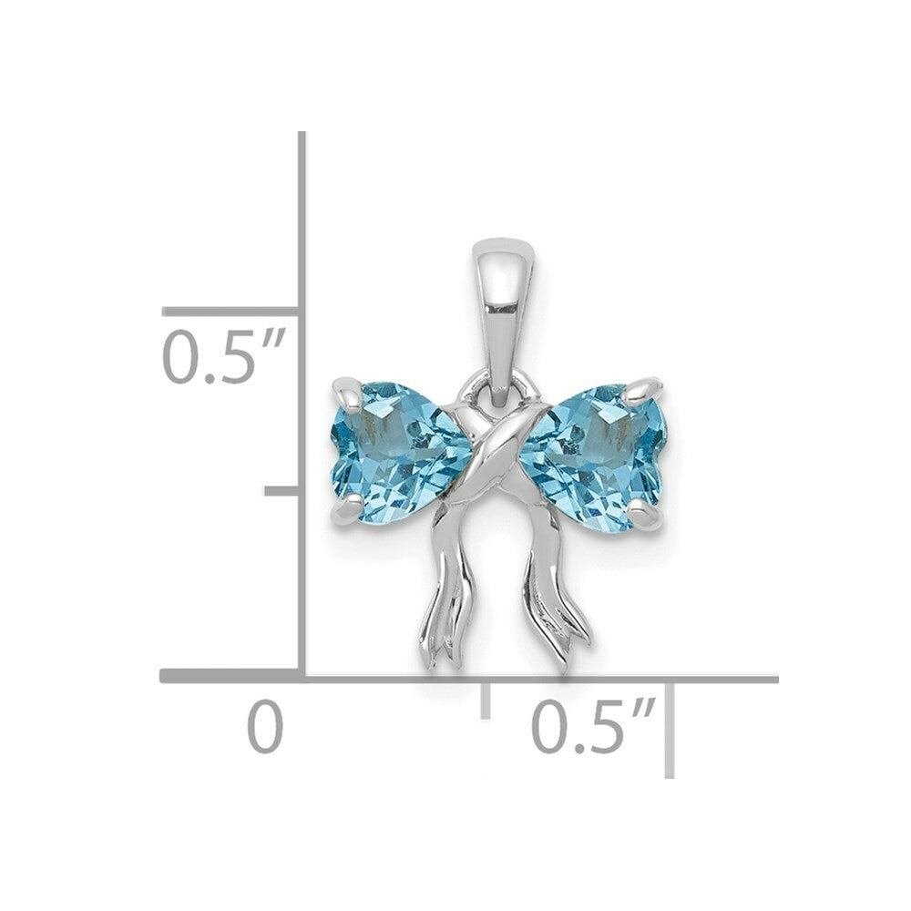 14k White Gold Polished Light Swiss Blue Topaz Bow Pendant