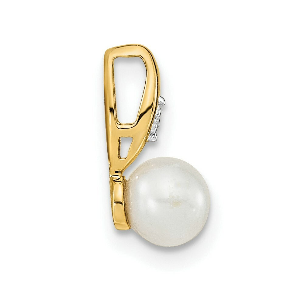 14K Yellow Gold Genuine FW Cultured Pearl Diamond Pendant