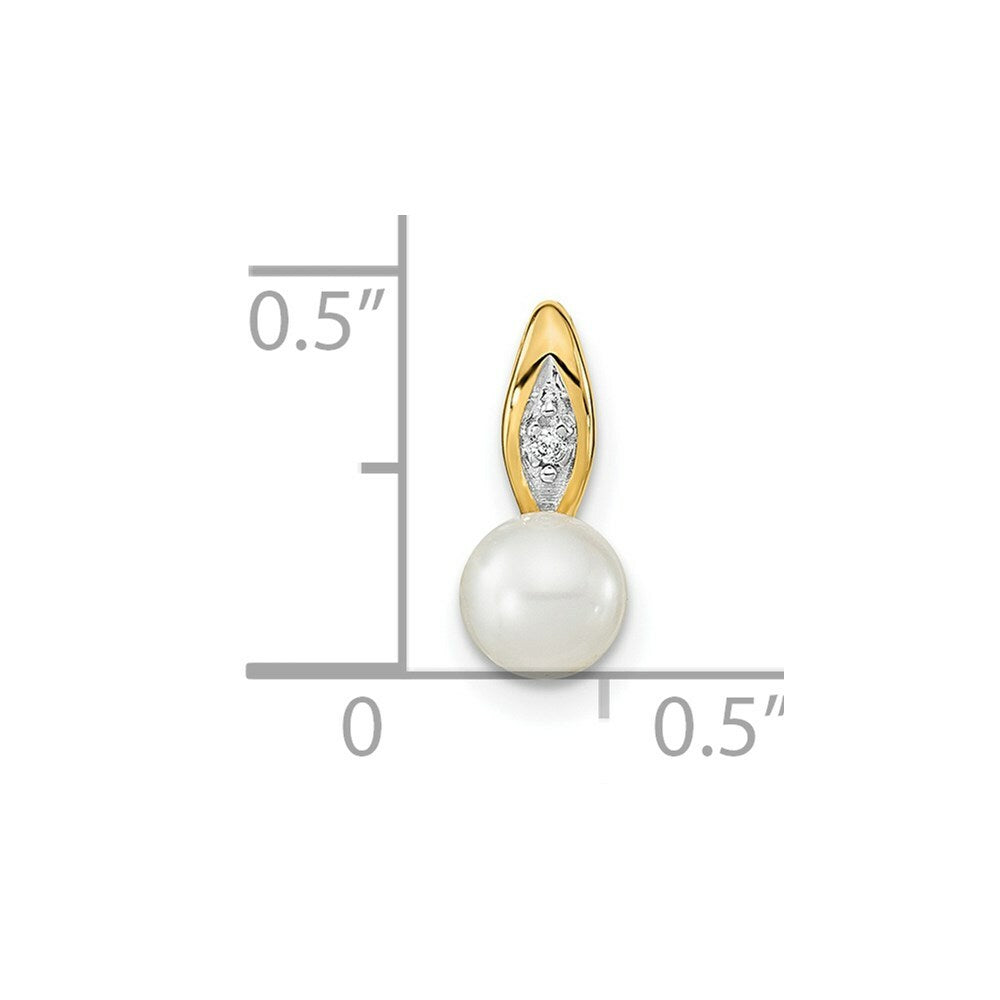 14K Yellow Gold Genuine FW Cultured Pearl Diamond Pendant