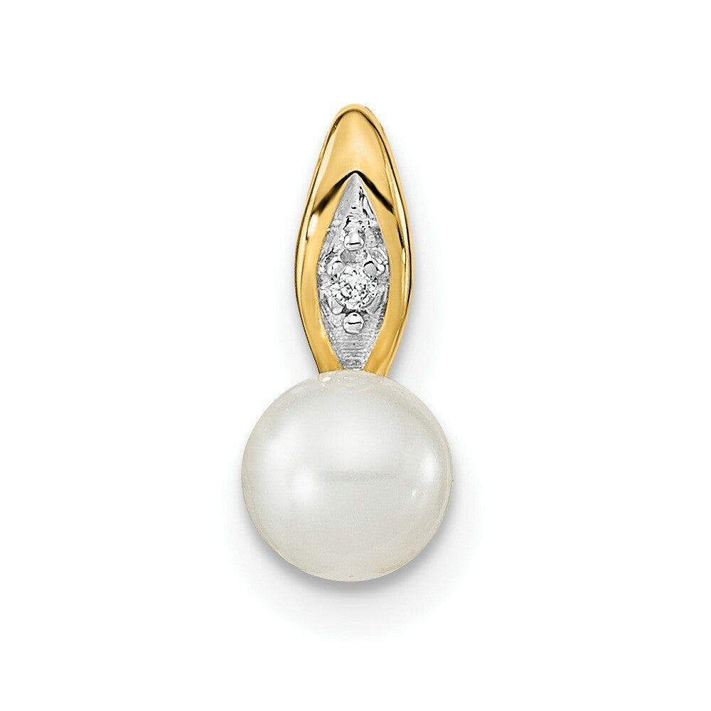 14K Yellow Gold Genuine FW Cultured Pearl Diamond Pendant