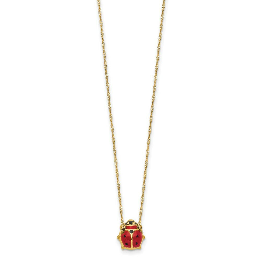14K Yellow Gold Enameled Ladybug Necklace  Length 16'' inches