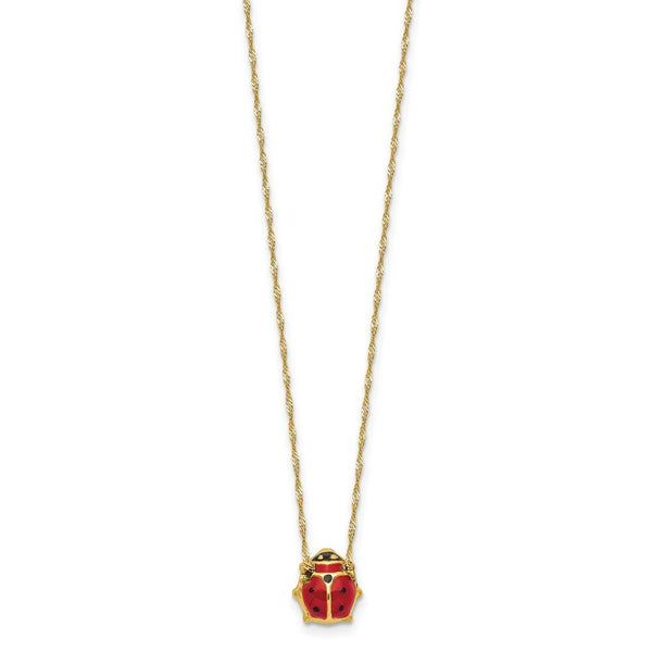 14K Yellow Gold Enameled Ladybug Necklace  Length 16'' inches
