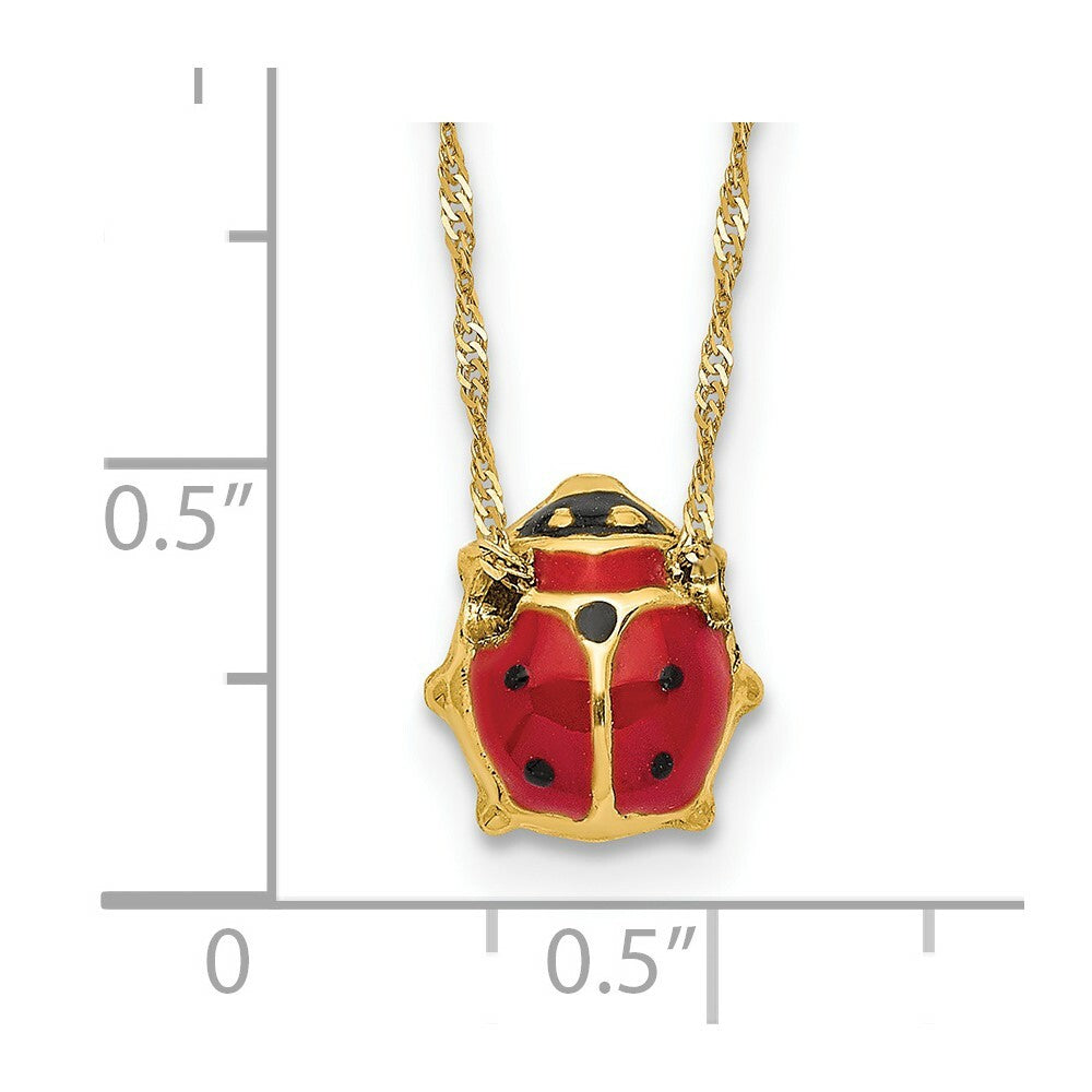 14K Yellow Gold Enameled Ladybug Necklace  Length 16'' inches