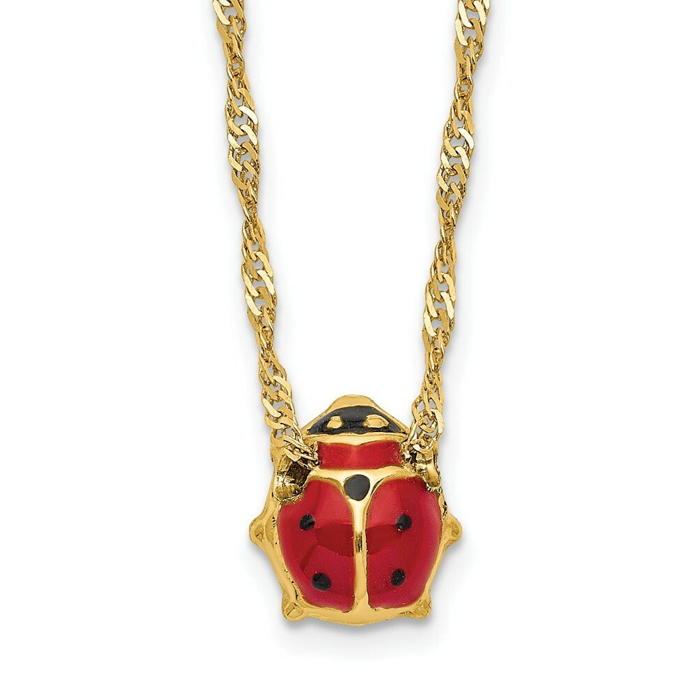14k Enameled Ladybug Necklace  length: 16 inches