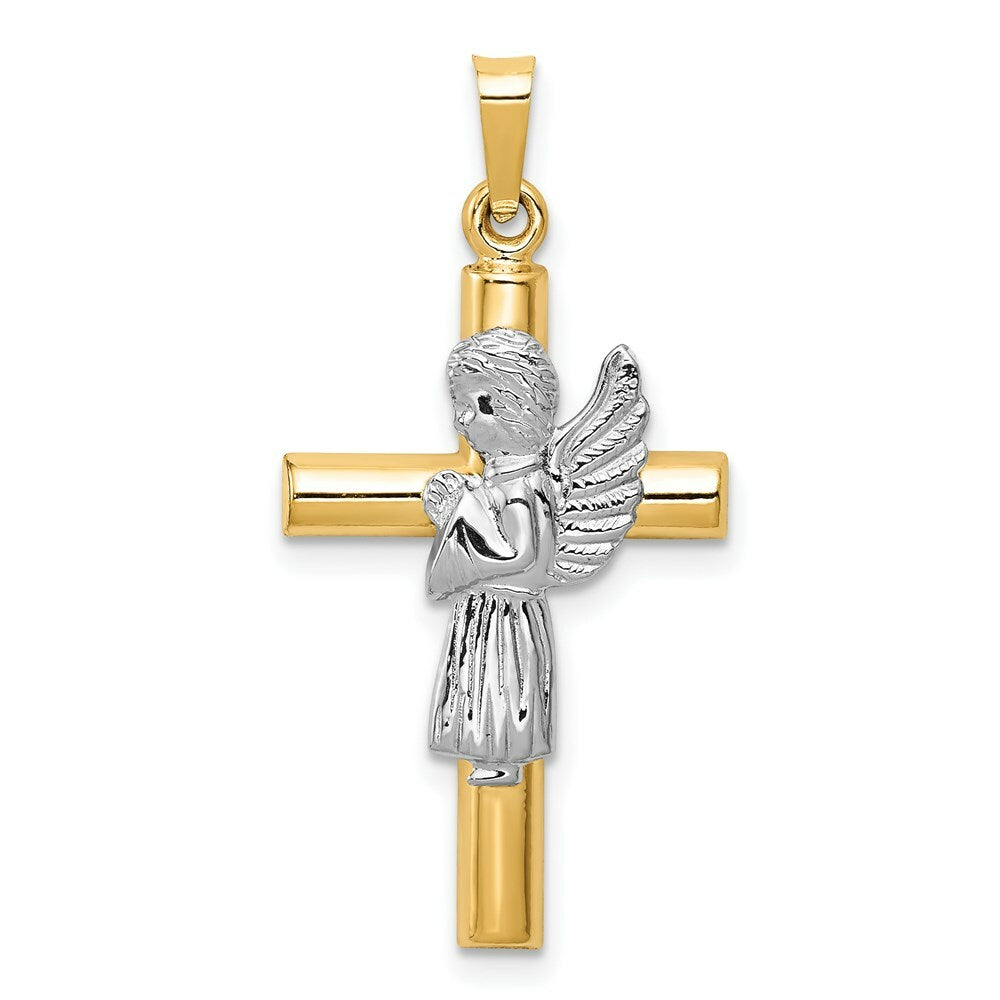14K Yellow Gold Angel & Cross Pendant