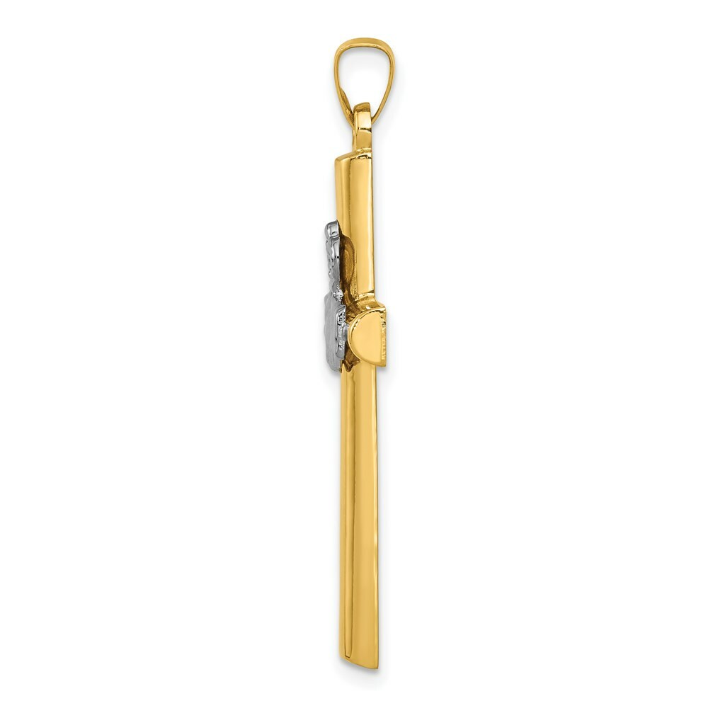 14K Two-tone Gold Claddagh Cross Pendant 41mm length