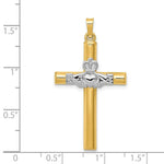 Load image into Gallery viewer, 14K Two-tone Gold Claddagh Cross Pendant 41mm length
