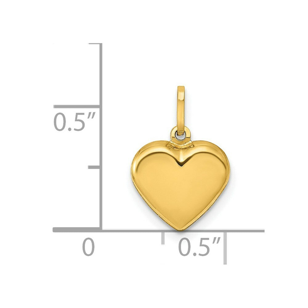 14K Yellow Gold Puffed Heart Charm 15mm length