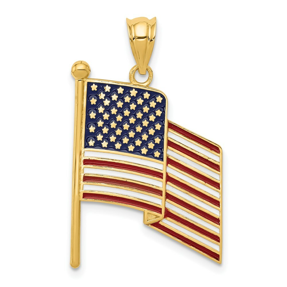 14K Yellow Gold Enameled Flag Pendant