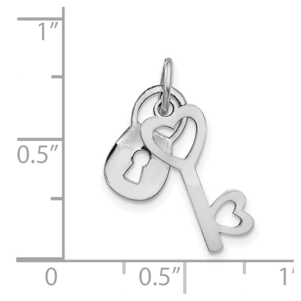 14K White Gold Polished Lock & Key Charm