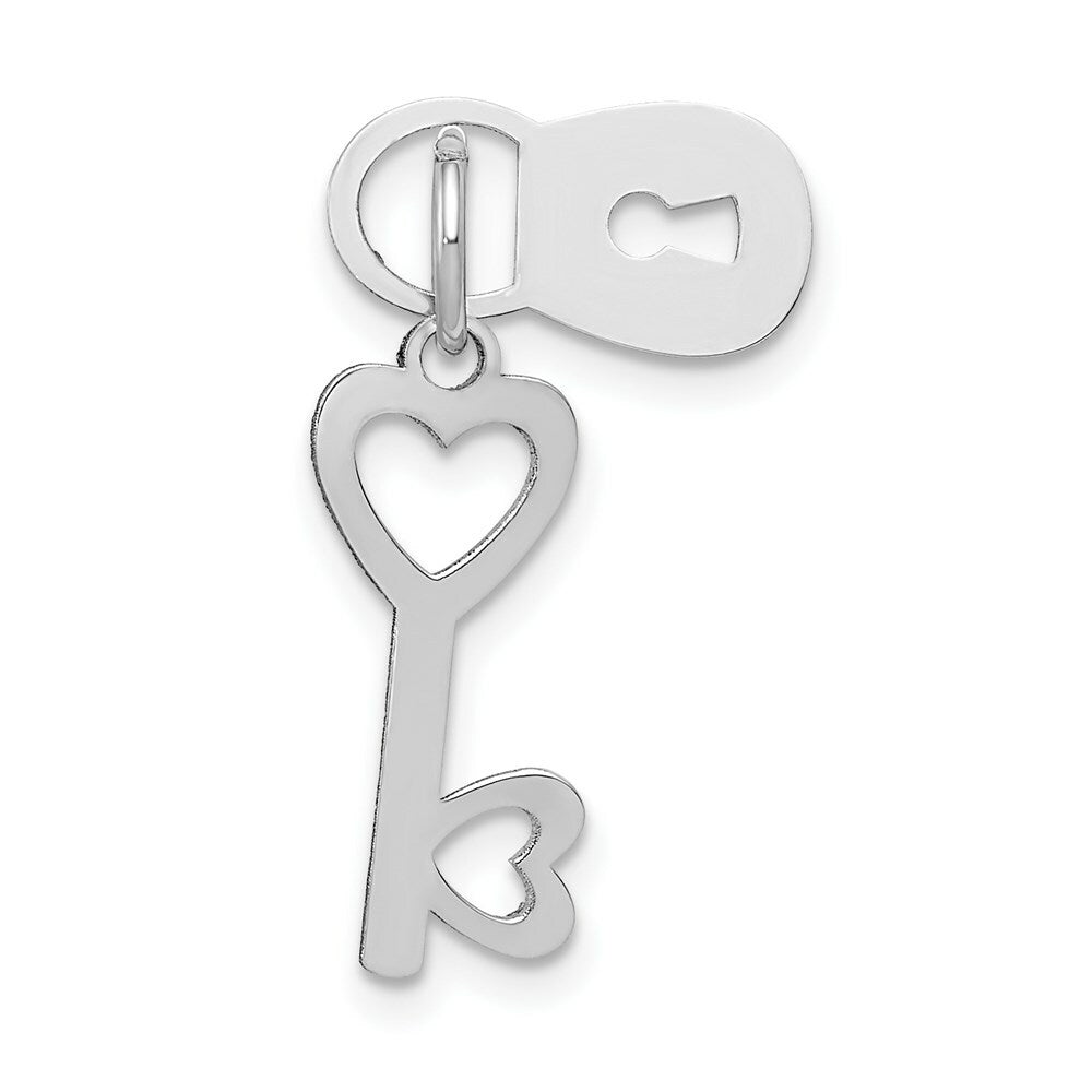 14K White Gold Polished Lock & Key Charm